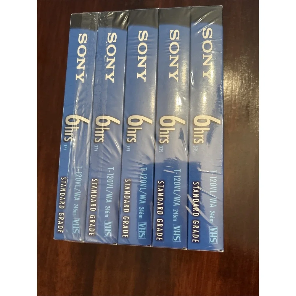 Sony T-120 VHS 5 Pack Standard Grade 6 Hour Blank Tapes High Durability Sealed